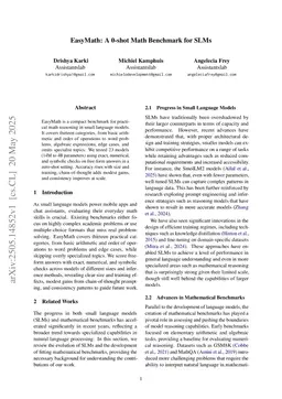 EasyMath: A 0-shot Math Benchmark for SLMs