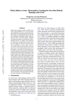 Think, Reflect, Create: Metacognitive Learning for Zero-Shot Robotic Planning with LLMs