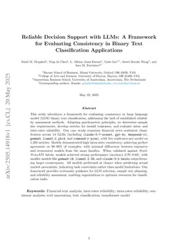 Reliable Decision Support with LLMs: A Framework for Evaluating Consistency in Binary Text Classification Applications