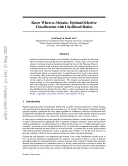 Know When to Abstain: Optimal Selective Classification with Likelihood Ratios