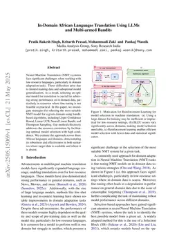 In-Domain African Languages Translation Using LLMs and Multi-armed Bandits