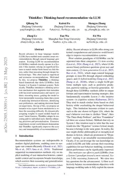 ThinkRec: Thinking-based recommendation via LLM