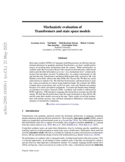 Mechanistic evaluation of Transformers and state space models