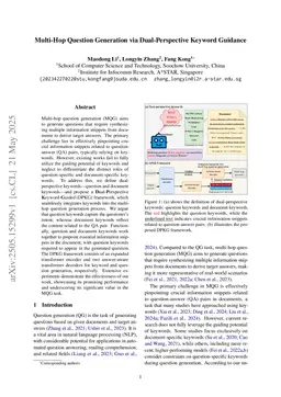 Multi-Hop Question Generation via Dual-Perspective Keyword Guidance