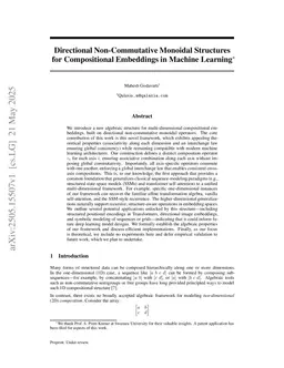 Directional Non-Commutative Monoidal Structures for Compositional Embeddings in Machine Learning