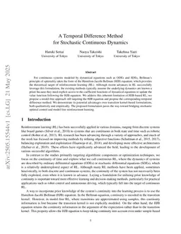 A Temporal Difference Method for Stochastic Continuous Dynamics