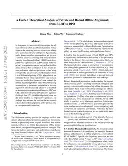 A Unified Theoretical Analysis of Private and Robust Offline Alignment: from RLHF to DPO
