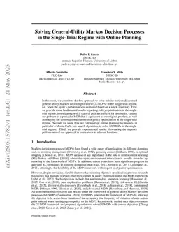 Solving General-Utility Markov Decision Processes in the Single-Trial Regime with Online Planning