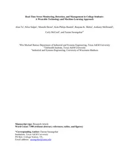 Real-Time Stress Monitoring, Detection, and Management in College Students: A Wearable Technology and Machine-Learning Approach