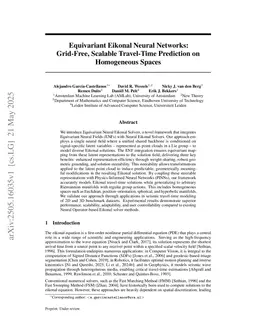 Equivariant Eikonal Neural Networks: Grid-Free, Scalable Travel-Time Prediction on Homogeneous Spaces