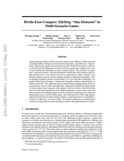 Divide-Fuse-Conquer: Eliciting "Aha Moments" in Multi-Scenario Games