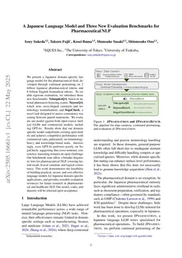 A Japanese Language Model and Three New Evaluation Benchmarks for Pharmaceutical NLP