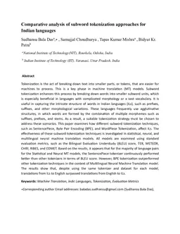 Comparative analysis of subword tokenization approaches for Indian languages
