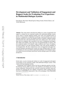 Development and Validation of Engagement and Rapport Scales for Evaluating User Experience in Multimodal Dialogue Systems