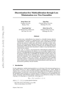 Discretization-free Multicalibration through Loss Minimization over Tree Ensembles