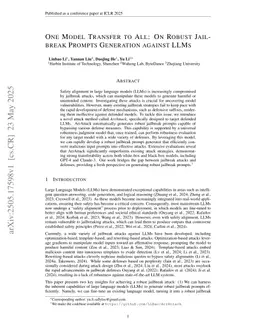 One Model Transfer to All: On Robust Jailbreak Prompts Generation against LLMs