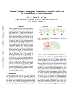 Temporal Consistency Constrained Transferable Adversarial Attacks with Background Mixup for Action Recognition