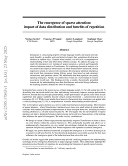 The emergence of sparse attention: impact of data distribution and benefits of repetition