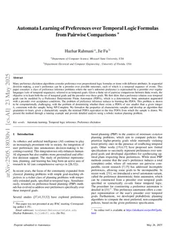 Automata Learning of Preferences over Temporal Logic Formulas from Pairwise Comparisons