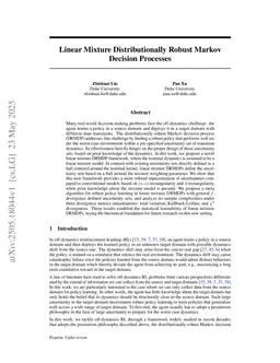 Linear Mixture Distributionally Robust Markov Decision Processes