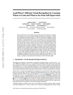 LookWhere? Efficient Visual Recognition by Learning Where to Look and What to See from Self-Supervision