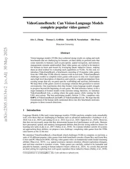 VideoGameBench: Can Vision-Language Models complete popular video games?