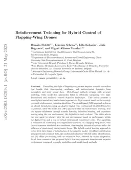Reinforcement Twinning for Hybrid Control of Flapping-Wing Drones
