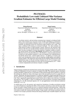 PLUMAGE: Probabilistic Low rank Unbiased Min Variance Gradient Estimator for Efficient Large Model Training
