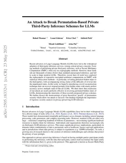 An Attack to Break Permutation-Based Private Third-Party Inference Schemes for LLMs