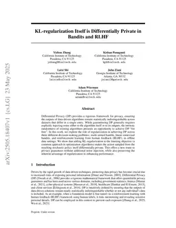 KL-regularization Itself is Differentially Private in Bandits and RLHF