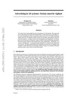 Advertising in AI systems: Society must be vigilant
