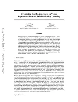 Grounding Bodily Awareness in Visual Representations for Efficient Policy Learning