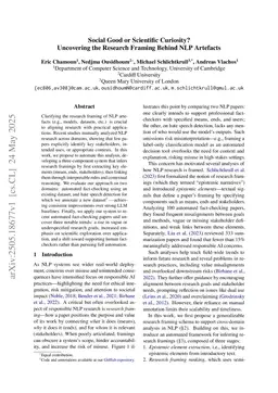 Social Good or Scientific Curiosity? Uncovering the Research Framing Behind NLP Artefacts