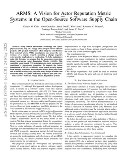 ARMS: A Vision for Actor Reputation Metric Systems in the Open-Source Software Supply Chain
