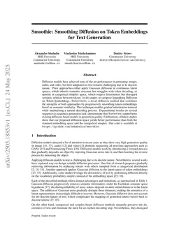 Smoothie: Smoothing Diffusion on Token Embeddings for Text Generation