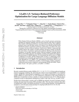 LLaDA 1.5: Variance-Reduced Preference Optimization for Large Language Diffusion Models