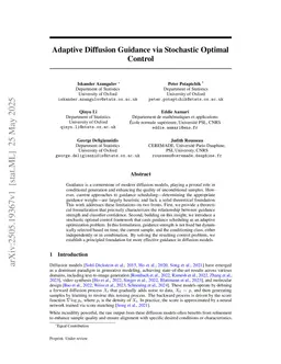 Adaptive Diffusion Guidance via Stochastic Optimal Control
