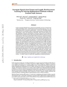 Surrogate Signals from Format and Length: Reinforcement Learning for Solving Mathematical Problems without Ground Truth Answers