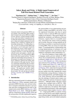 Select, Read, and Write: A Multi-Agent Framework of Full-Text-based Related Work Generation