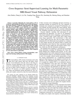 Cross-Sequence Semi-Supervised Learning for Multi-Parametric MRI-Based Visual Pathway Delineation