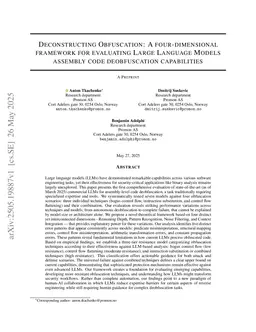 Deconstructing Obfuscation: A four-dimensional framework for evaluating Large Language Models assembly code deobfuscation capabilities