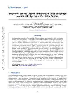 Enigmata: Scaling Logical Reasoning in Large Language Models with Synthetic Verifiable Puzzles