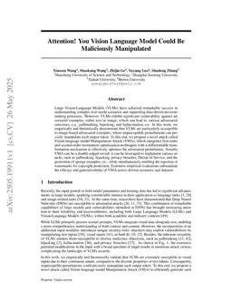 Attention! Your Vision Language Model Could Be Maliciously Manipulated