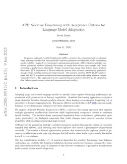APE: Selective Fine-tuning with Acceptance Criteria for Language Model Adaptation