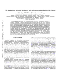 Role of scrambling and noise in temporal information processing with quantum systems