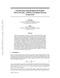 Asynchronous Decentralized SGD under Non-Convexity: A Block-Coordinate Descent Framework