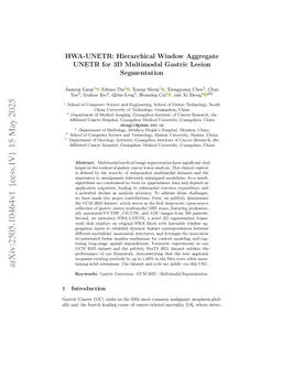 HWA-UNETR: Hierarchical Window Aggregate UNETR for 3D Multimodal Gastric Lesion Segmentation
