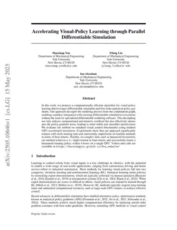 Accelerating Visual-Policy Learning through Parallel Differentiable Simulation