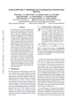 SemEval-2025 Task 7: Multilingual and Crosslingual Fact-Checked Claim Retrieval