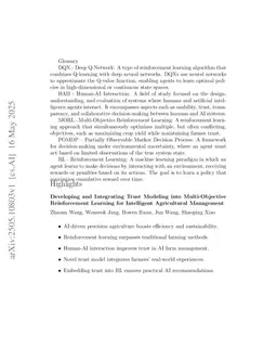 Developing and Integrating Trust Modeling into Multi-Objective Reinforcement Learning for Intelligent Agricultural Management